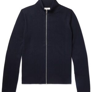 Sandro Navy Wool Zip-Up Sweater - XS
